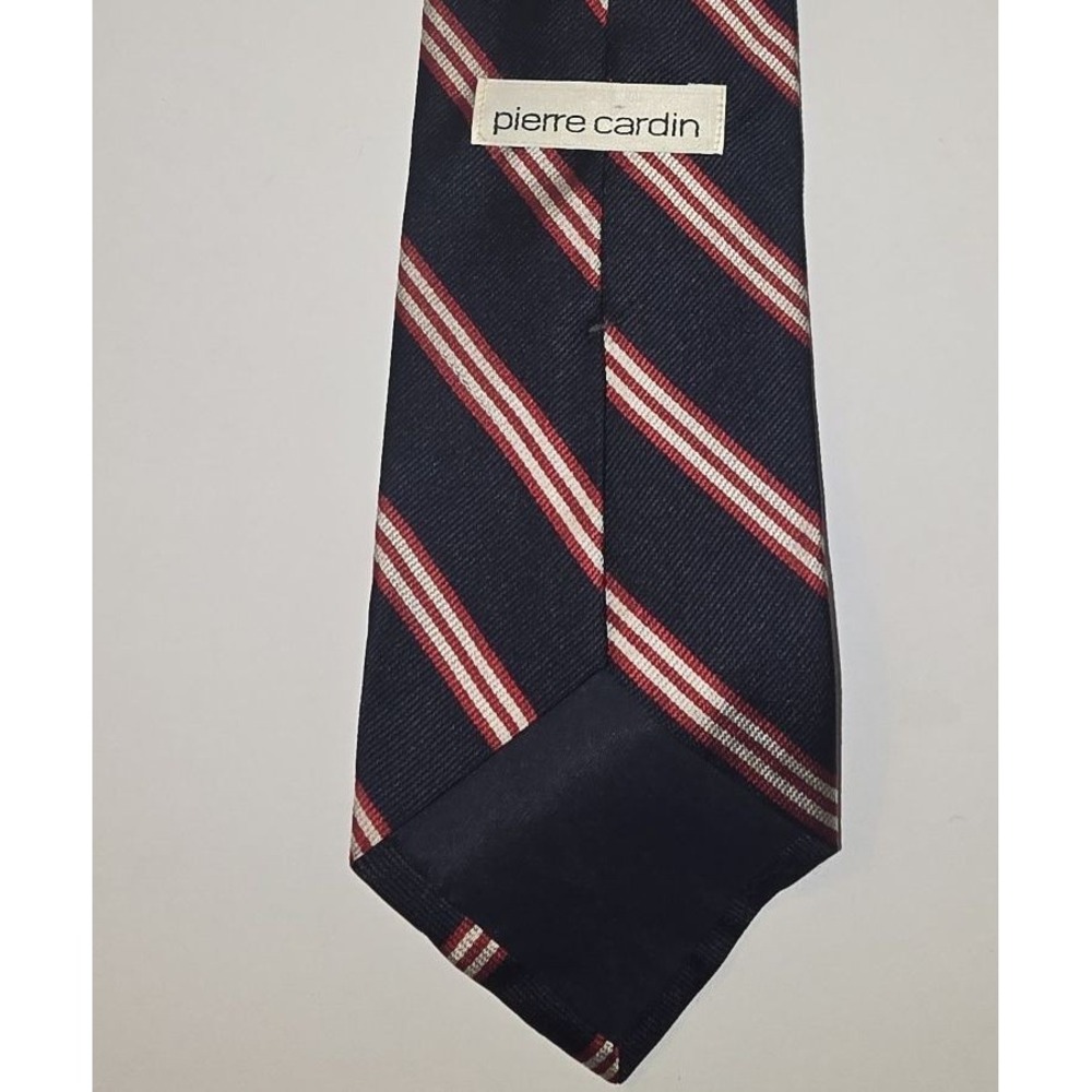 Pierre Cardin Men's Silk Tie Navy Blue Red White Diagonal Rep Stripe Accessory - Picture 2 of 6